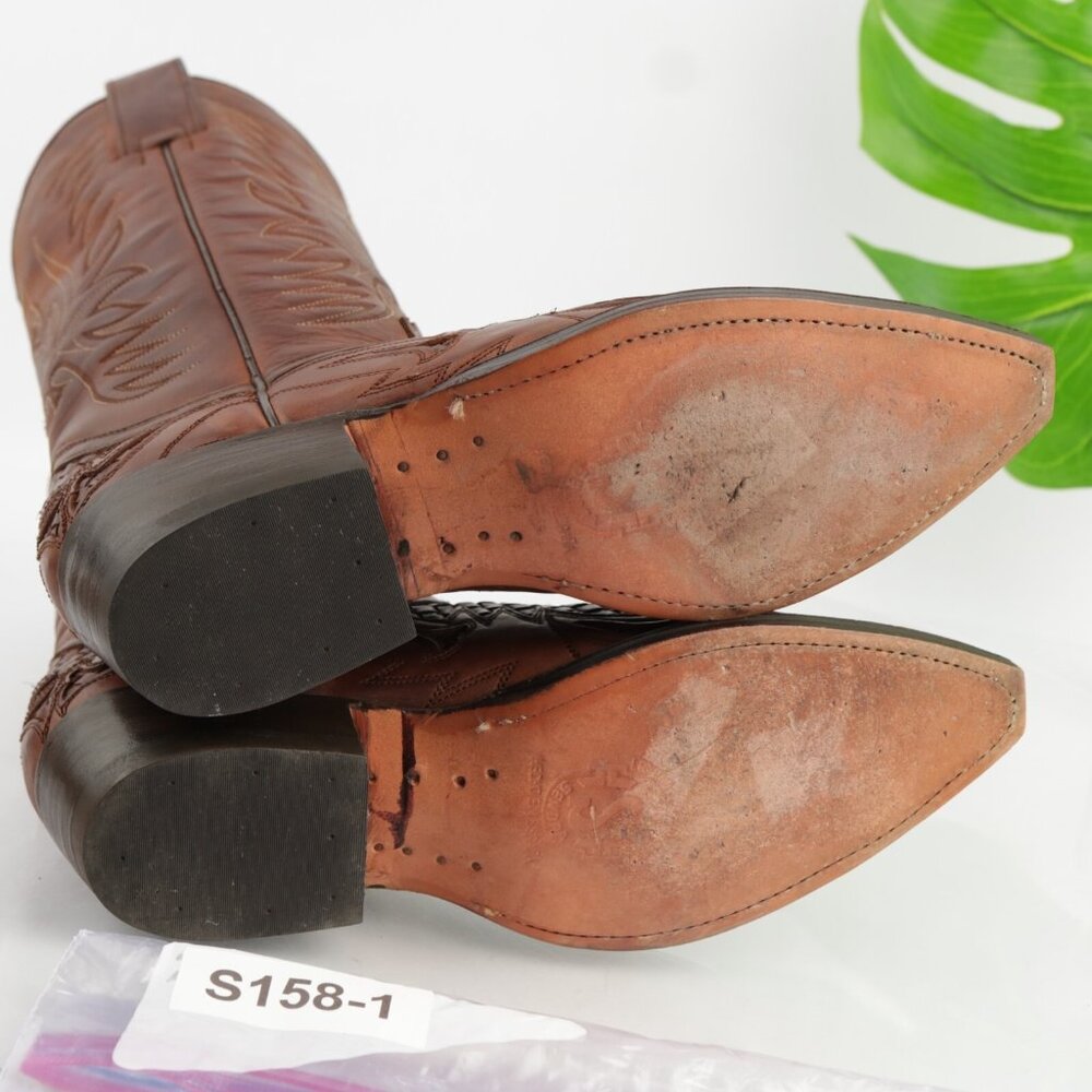 Sendra Mens Cowboy Boots Size 7 Brown Leather Embroidered Woven Snip Toe Western - Picture 10 of 16